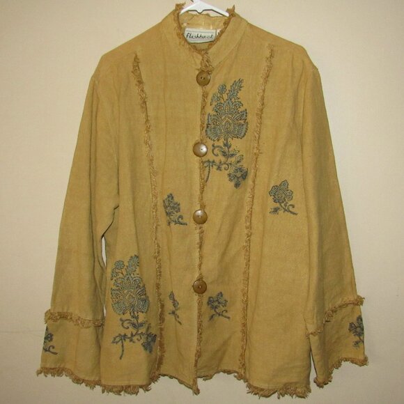 Vintage Flashback Boho Art To Wear Beaded Linen Blend Jacket Womens Size Large - Picture 1 of 4
